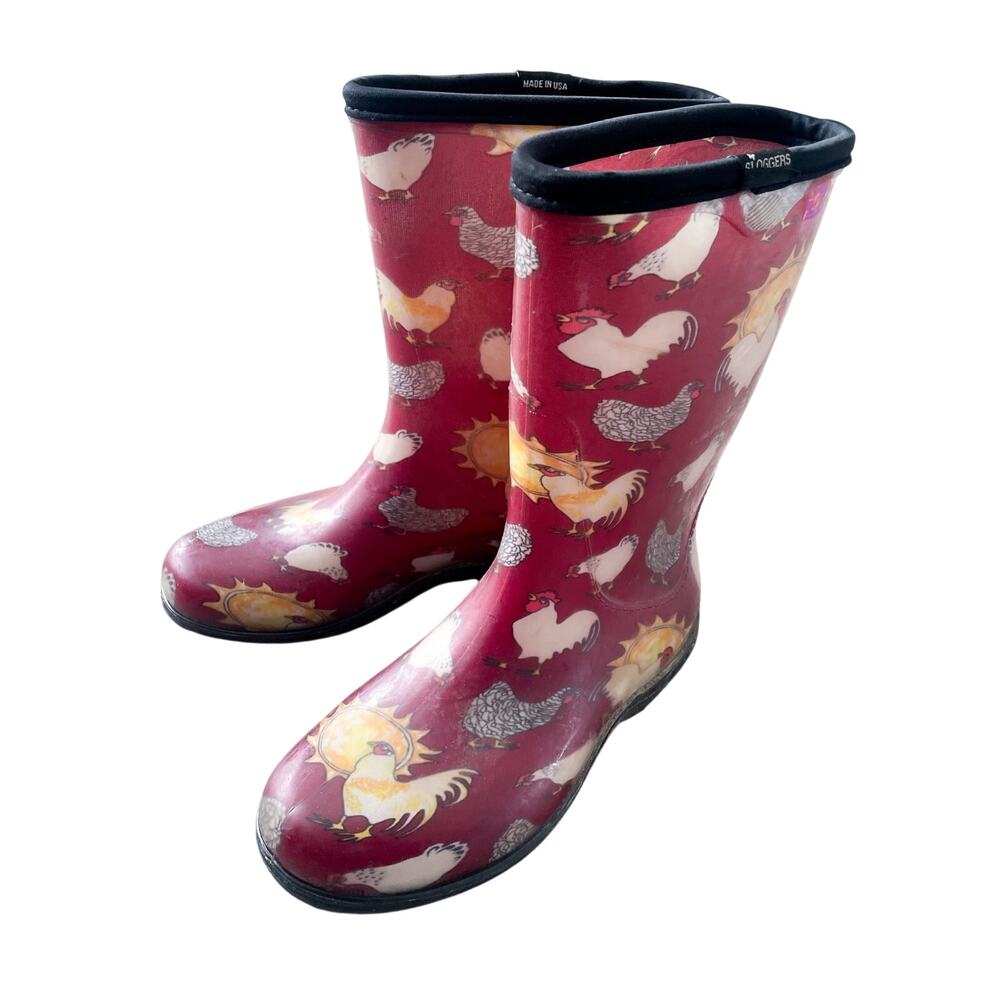 Women's Sloggers Slip On Garden Rain Boots Chicken Print Size 6